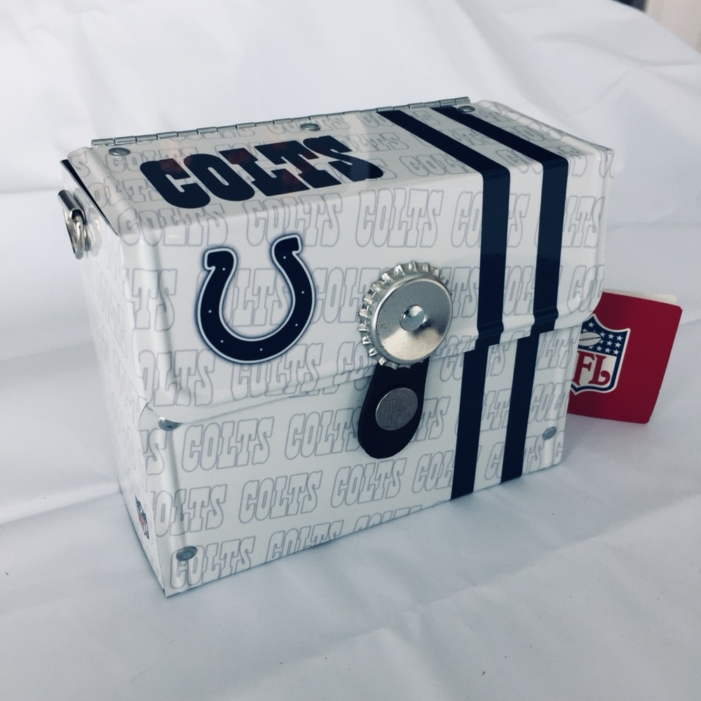 NFL Colts Logo White and Blue Metal Box Small “Purse”